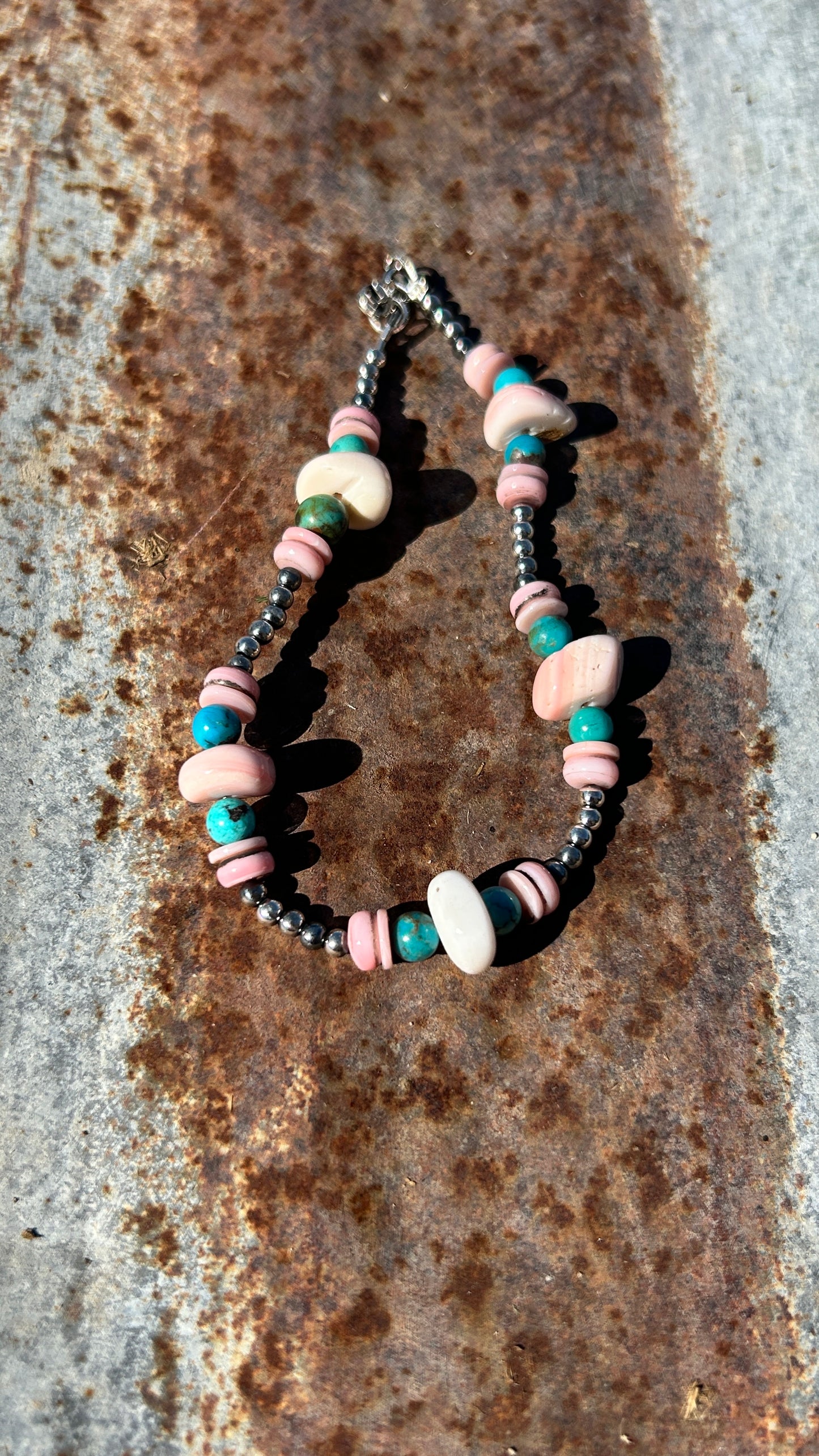 Pink Conch/Turquoise Navajo Pearl Bracelet