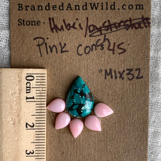 Hubei Turquoise / Pink Conch Cabochon - MIX32