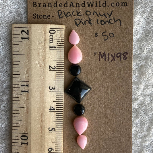 Pink Conch - Black Onyx Cabochon - MIX98