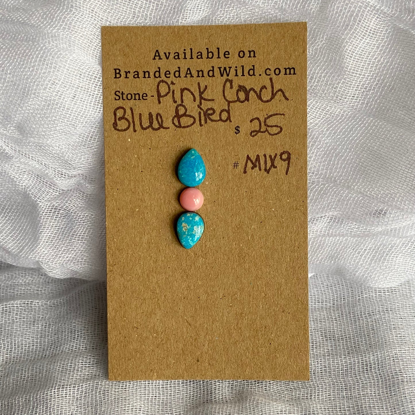 Blue Bird / Pink Conch Cabochon - MIX9