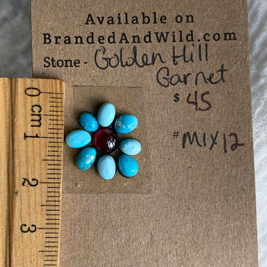 Palomino/Golden Hill/Sonoran Turquoise/Pink Conch/Oyster Shell/Garnet Cabochon - MIX12