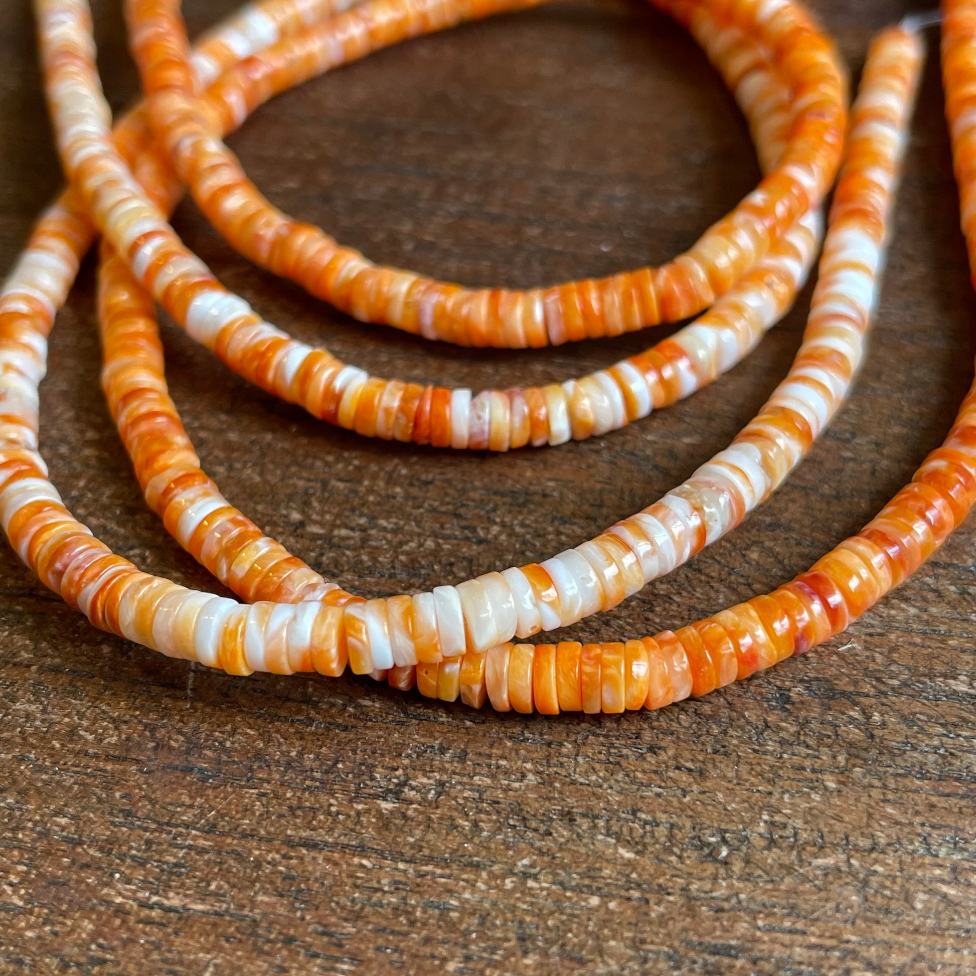 Orange Natural Spiny Oyster Shell Heishi Beads 4mm - OSB02 1994E2E8-D706-49F1-95AC-C4C1C657EBF5 Brandedandwild.com