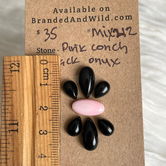 Black Onyx / Pink Conch Cabochon - MIX212 1DBAEB34-ACD4-4B68-84B0-AC450E2D1EA4 Brandedandwild.com
