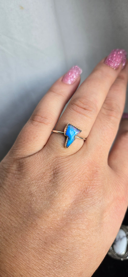 Aurora opal lightning bolt ring size 8