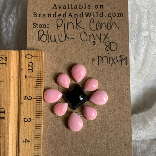 Black Onyx / Pink Conch Cabochon - Mix49