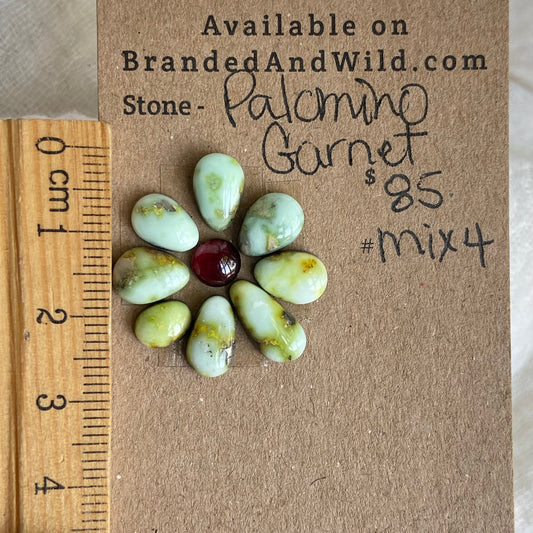 Palomino/Golden Hill/Sonoran Turquoise/Pink Conch/Oyster Shell/Garnet Cabochon - MIX4