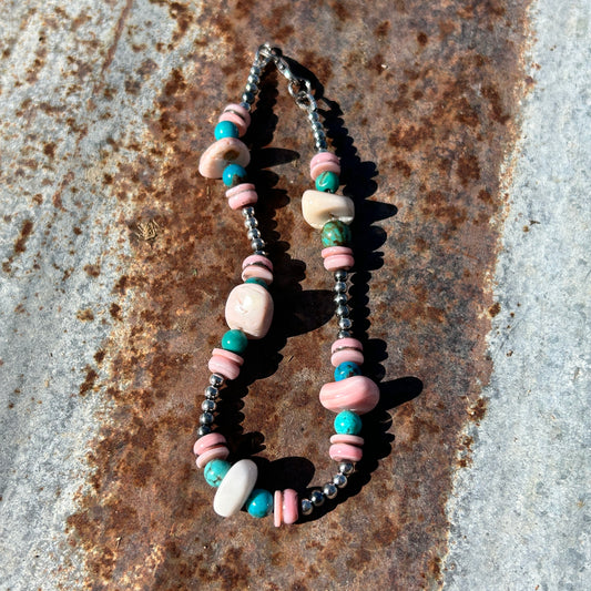 Pink Conch/Turquoise Navajo Pearl Bracelet