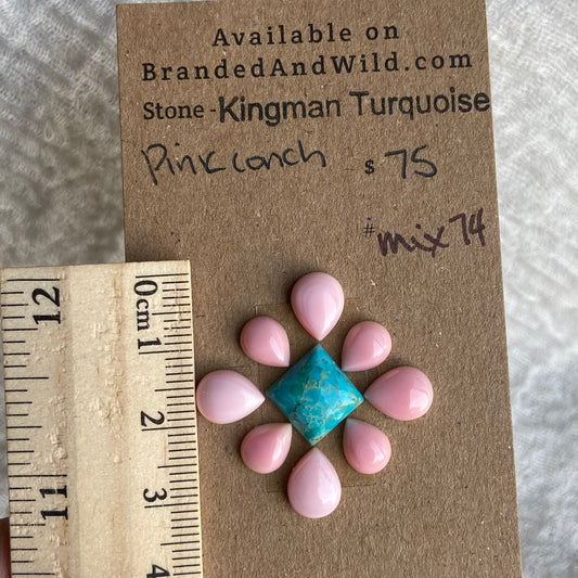 Pink Conch - Kingman Turquoise Cabochon - MIX74