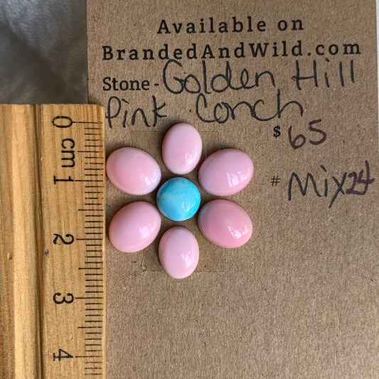 Palomino/Golden Hill/Sonoran Turquoise/Pink Conch/Oyster Shell/Garnet Cabochon - MIX24