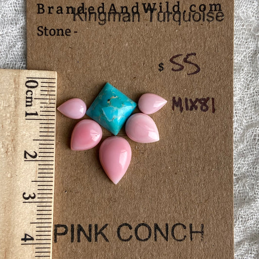 Pink Conch - Kingman Turquoise Cabochon - MIX81