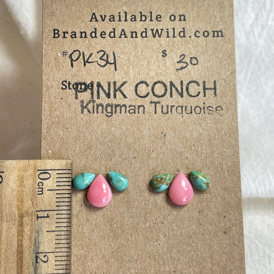 Pink Conch / Kingman Turquoise Cabochon - PK34 2E137223-E609-4B38-AF5E-3EA6FF7245DC Brandedandwild.com