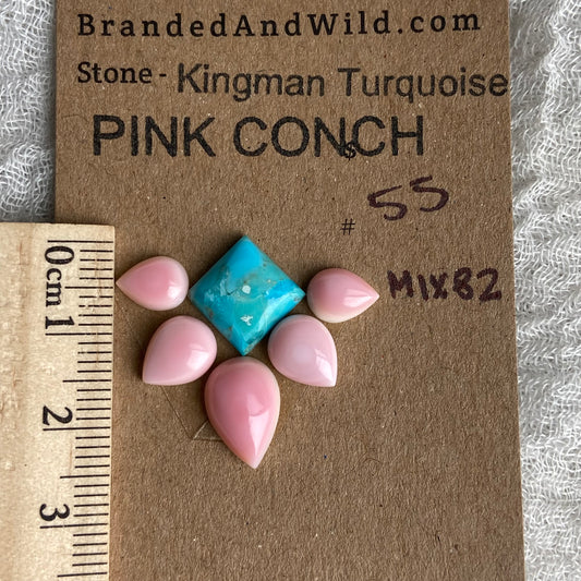 Pink Conch - Kingman Turquoise Cabochon - MIX82