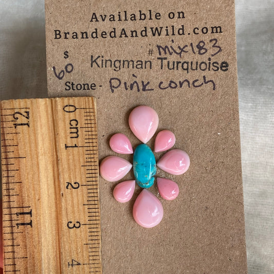 Pink Conch / Kingman Turquoise Cabochon - MIX183
