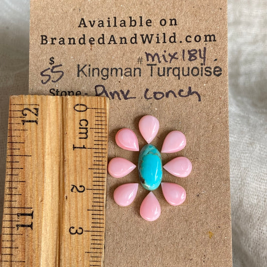 Pink Conch / Kingman Turquoise Cabochon - MIX184