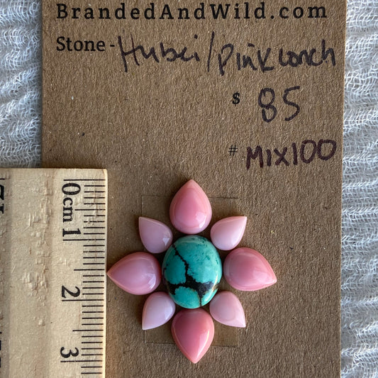 Hubei Turquoise / Pink Conch Cabochon - MIX100