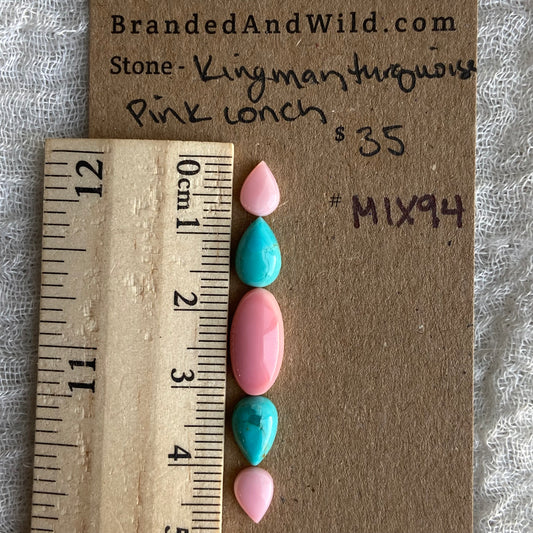 Pink Conch - Kingman Turquoise Cabochon - MIX94