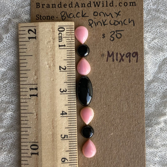 Pink Conch - Black Onyx Cabochon - MIX99