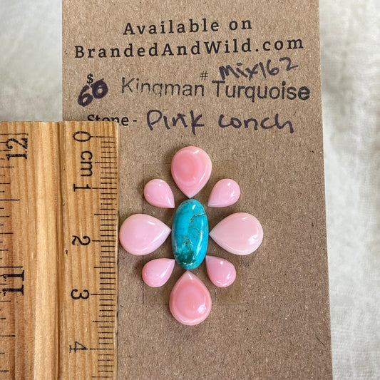 Pink Conch / Kingman Turquoise Cabochon - MIX162
