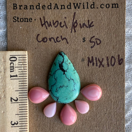 Hubei Turquoise / Pink Conch Cabochon - MIX106