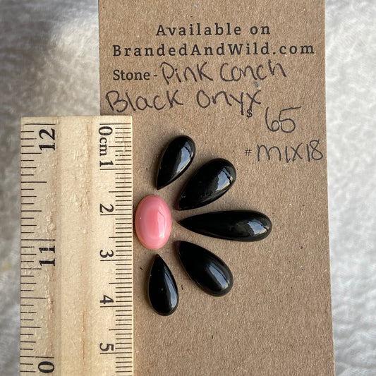 Pink Conch - Black Onyx Cabochon - MIX18