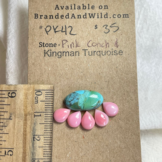 Pink Conch / Kingman Turquoise Cabochon - PK42 519BC19B-8451-4FB6-B3B6-4FBC7606A48A Brandedandwild.com