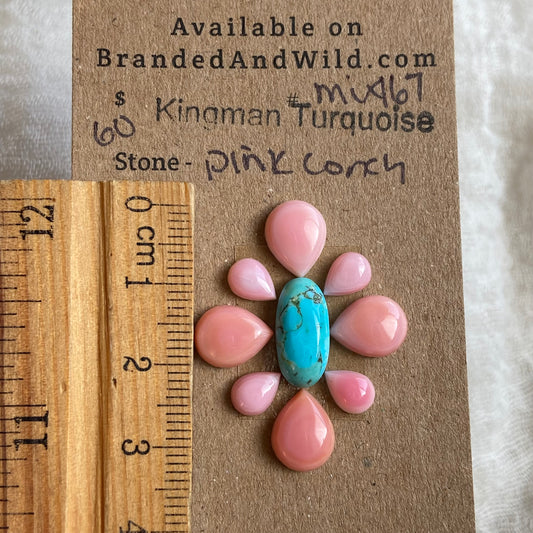 Pink Conch / Kingman Turquoise Cabochon - MIX167