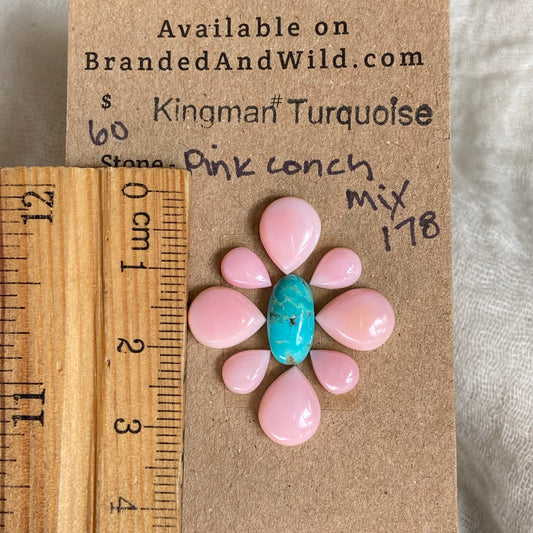 Pink Conch / Kingman Turquoise Cabochon - MIX178