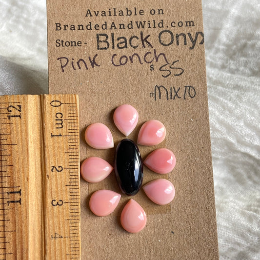 Black Onyx / Pink Conch Cabochon - Mix10 61C3D172-BA9F-4135-835A-D76A599E9D6F Brandedandwild.com