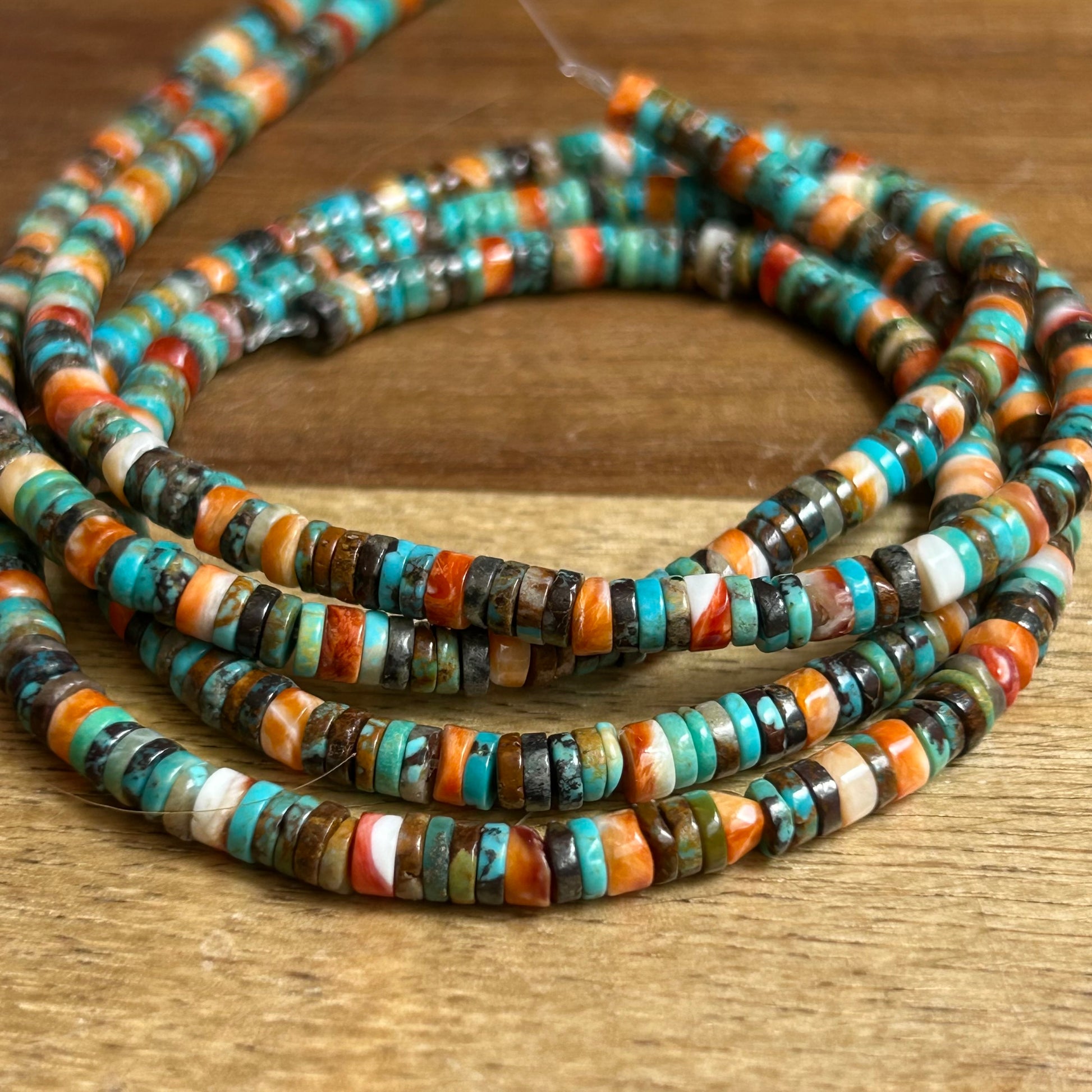 Natural Mixed Turquoise Spiny Oyster Heishi Beads 4mm/5mm 16 inches 652C147D-C035-44A5-8E24-0EA0C4B8D302 Brandedandwild.com