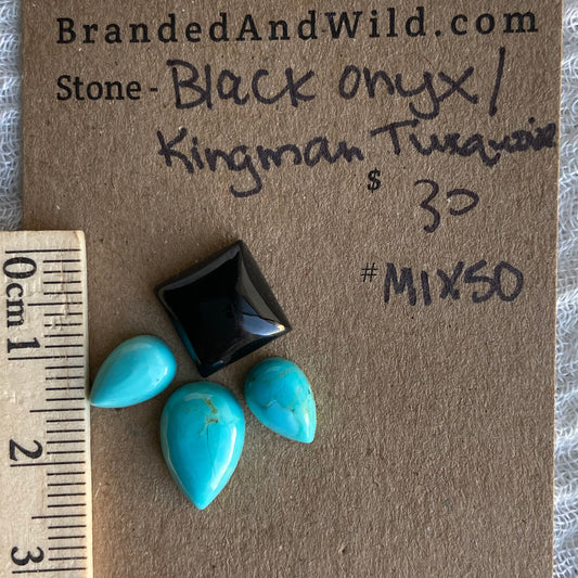 Kingman Turquoise - Black Onyx Cabochon - MIX50