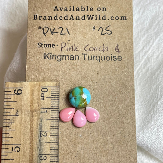 Pink Conch / Kingman Turquoise Cabochon - PK21 7267B16D-DFD9-468B-80A5-C35405AF6546 Brandedandwild.com