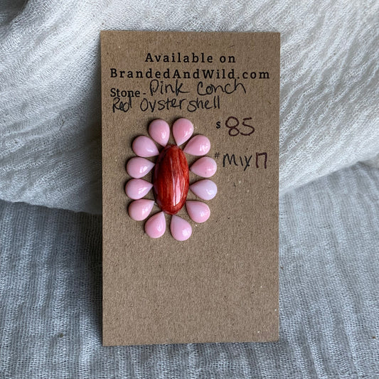 Palomino/Golden Hill/Sonoran Turquoise/Pink Conch/Oyster Shell/Garnet Cabochon - MIX17