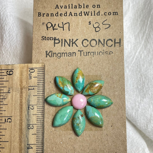 Pink Conch / Kingman Turquoise Cabochon - PK47 77A2AE62-94C0-4DE6-80C2-AF56441E4F6C Brandedandwild.com