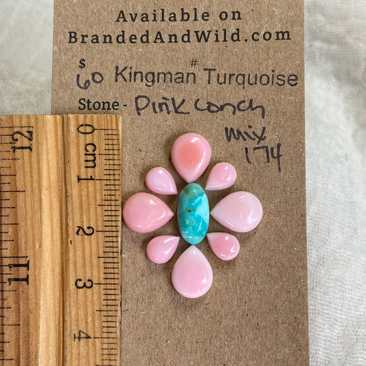 Pink Conch / Kingman Turquoise Cabochon - MIX174