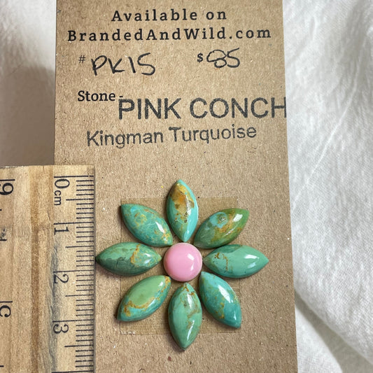 Pink Conch / Kingman Turquoise Cabochon - PK15 7A6FAD57-4A80-4E51-A6A6-C9680E8831E8 Brandedandwild.com