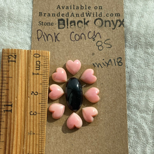 Black Onyx /  Pink Conch Cabochon - Mix118