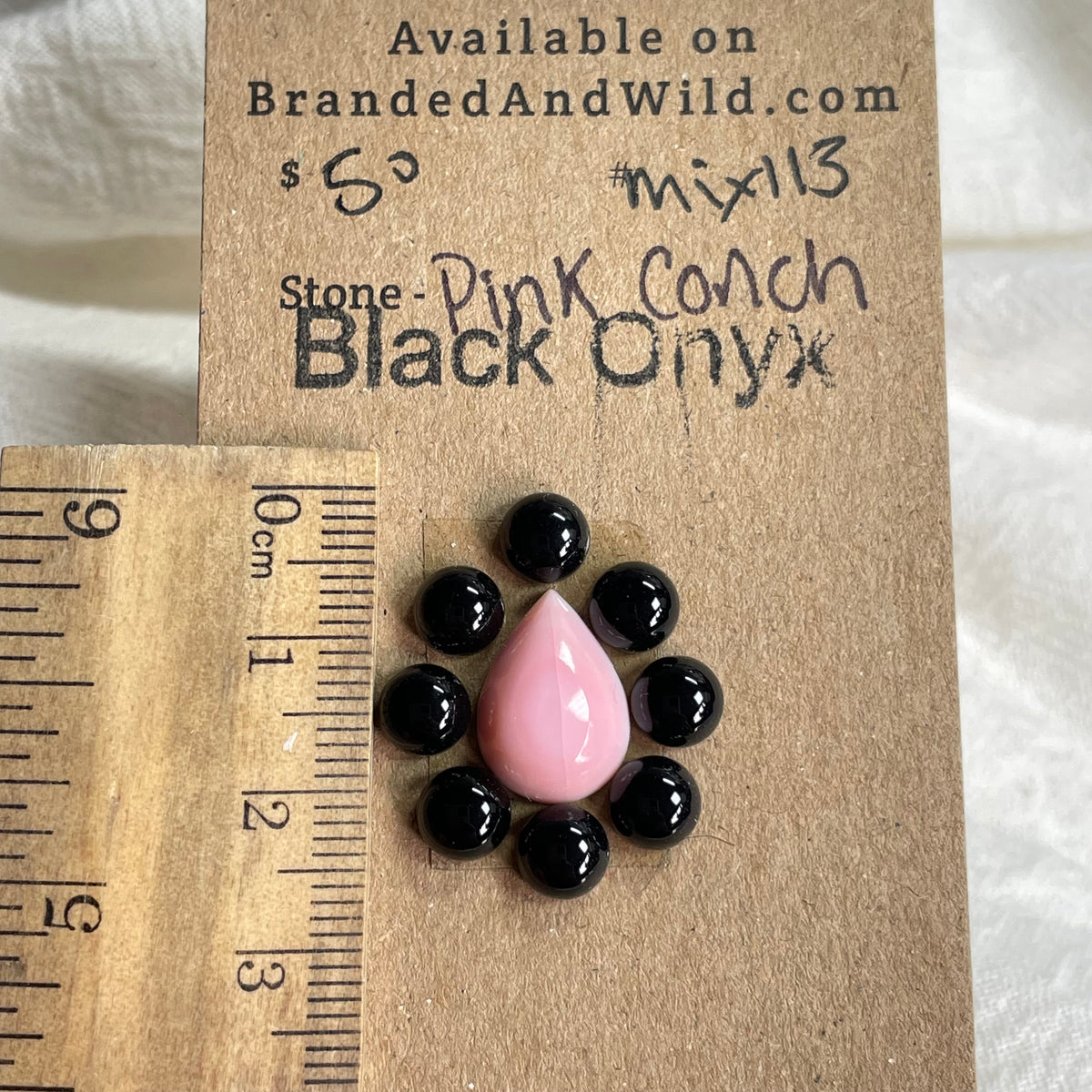 Black Onyx / Pink Conch Cabochon - MIX113 9EAFB085-BE30-4BD2-BD7B-0CF00D988062 Brandedandwild.com