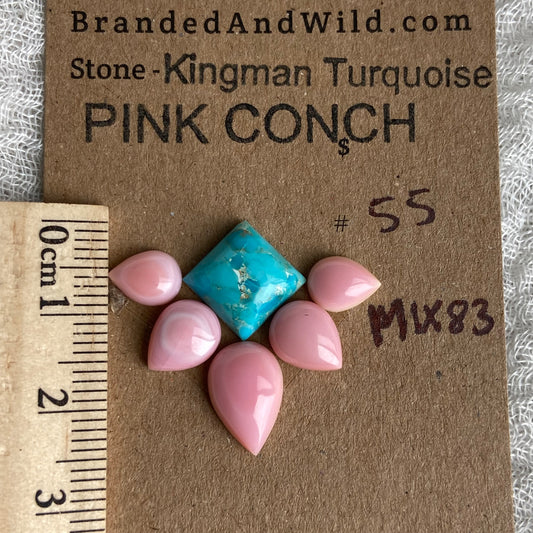 Pink Conch - Kingman Turquoise Cabochon - MIX83