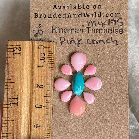 Pink Conch / Kingman Turquoise Cabochon - MIX195