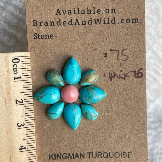 Pink Conch - Kingman Turquoise Cabochon - MIX76