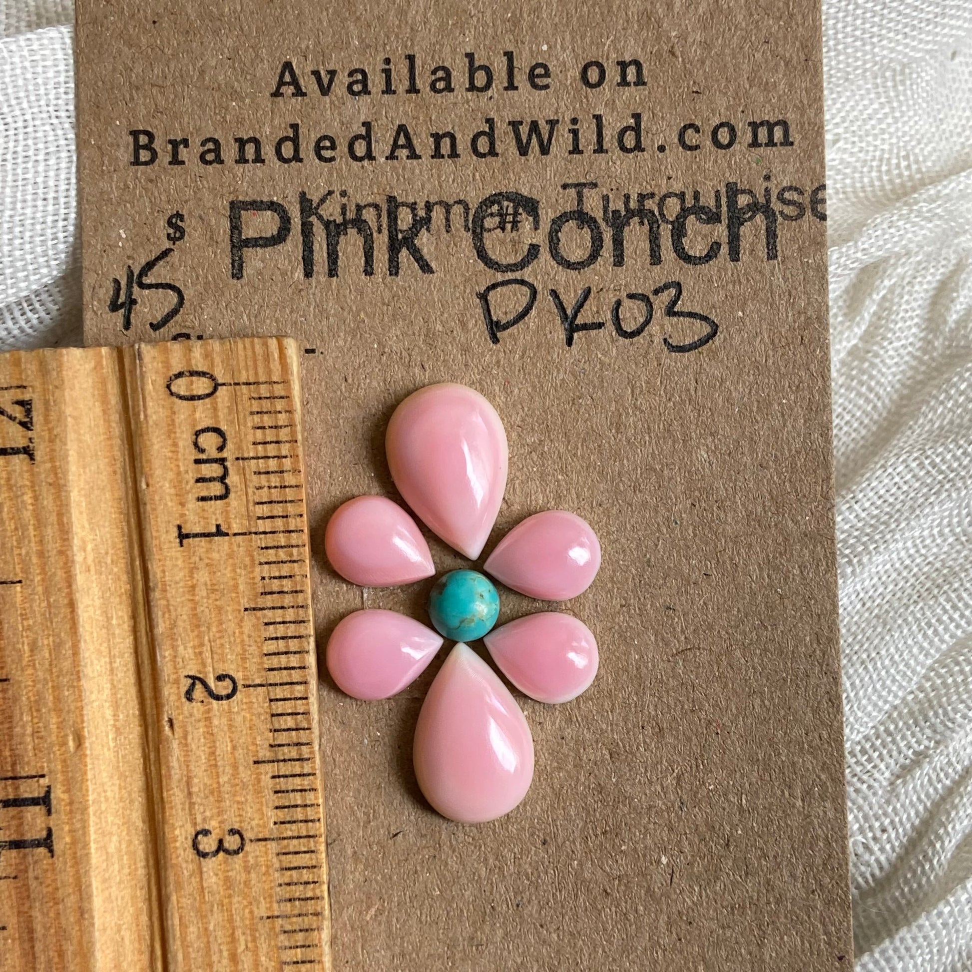 Pink Conch / Kingman Turquoise Cabochon - PK03 B781EC17-37B3-4A5A-B48D-854F3F632EC8 Brandedandwild.com