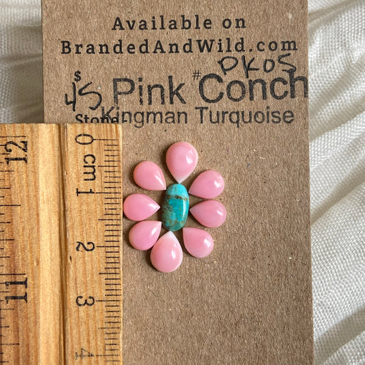 Pink Conch / Kingman Turquoise Cabochon - PK05 B96F54C8-B14A-4437-9F5E-DE4FB08BF82F Brandedandwild.com