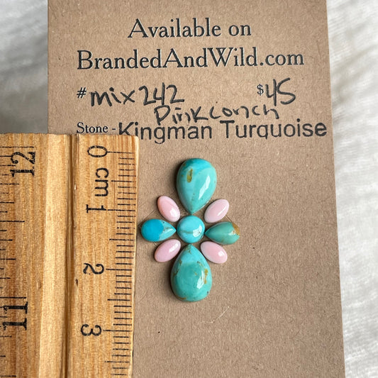 Kingman Turquoise / Pink Conch Cabochon - Mix242 C5793DEE-868D-4060-AC22-958602D447C0 Brandedandwild.com