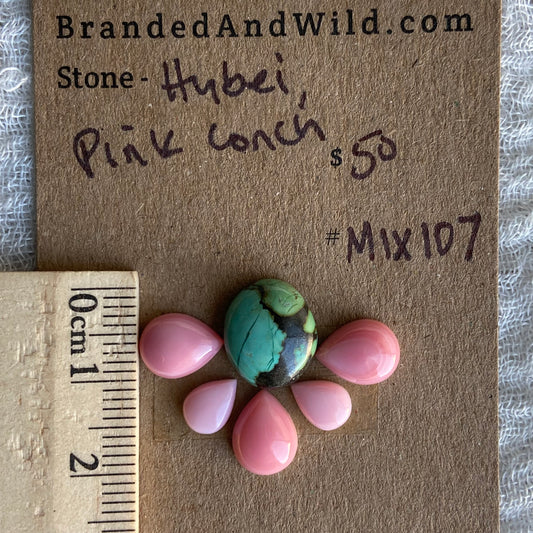 Hubei Turquoise / Pink Conch Cabochon - MIX107