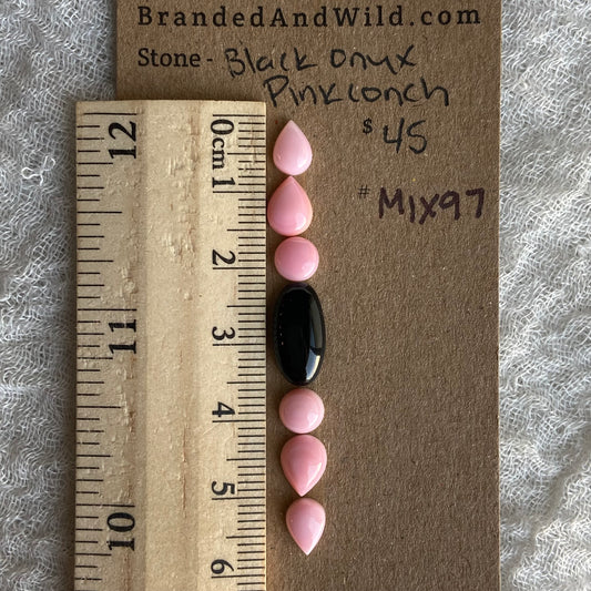 Pink Conch - Black Onyx Cabochon - MIX97