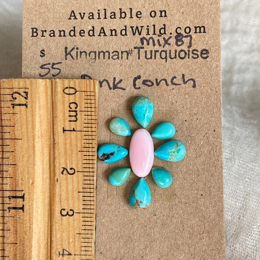Pink Conch / Kingman Turquoise Cabochon - MIX87 E2987BA6-BB3A-4D84-8687-899C8D95F2CE Brandedandwild.com