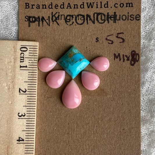 Pink Conch - Kingman Turquoise Cabochon - MIX80