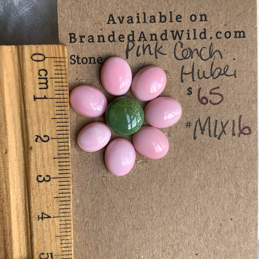 Palomino/Golden Hill/Sonoran Turquoise/Pink Conch/Oyster Shell/Garnet Cabochon - MIX16