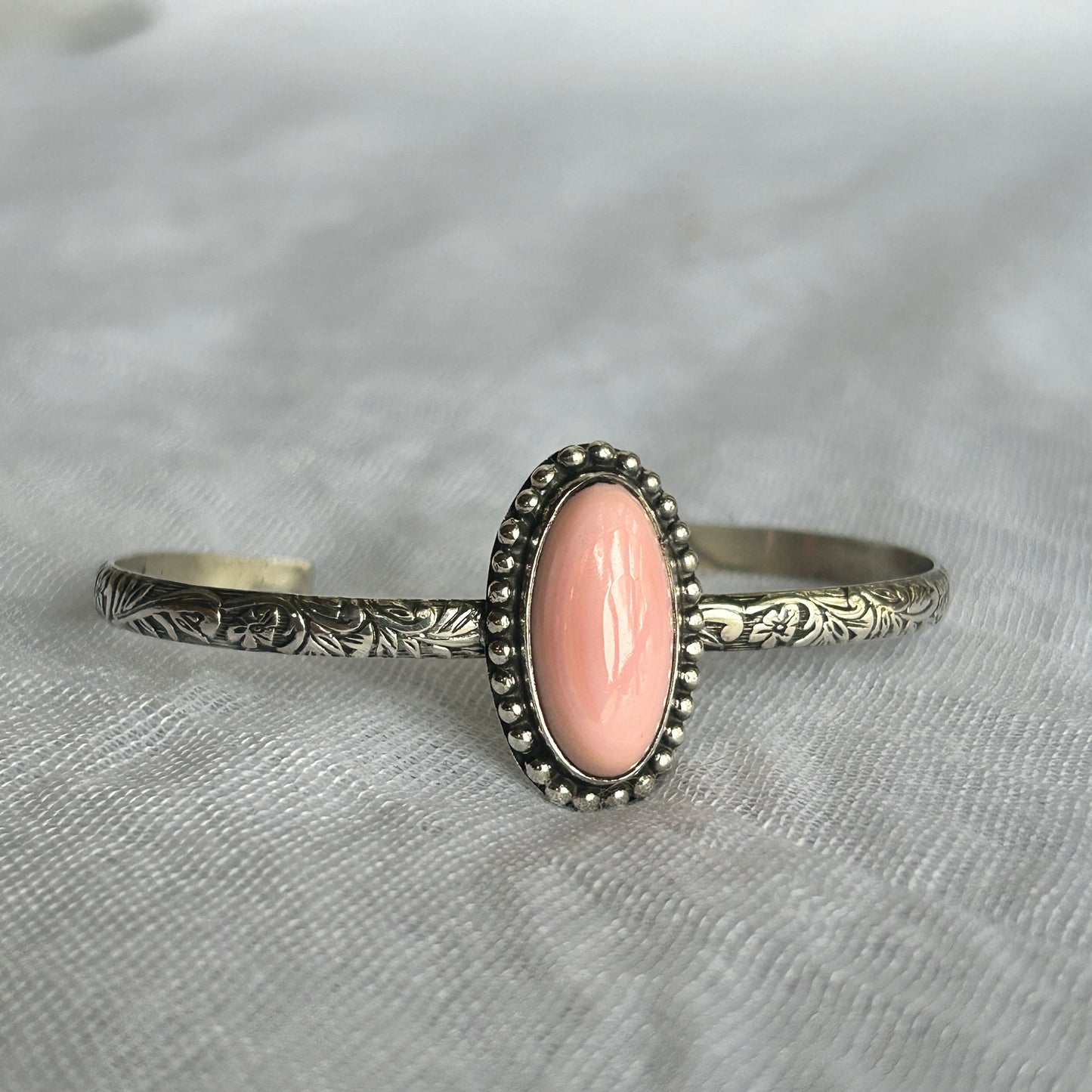 Pink Conch Sterling Silver Bracelet